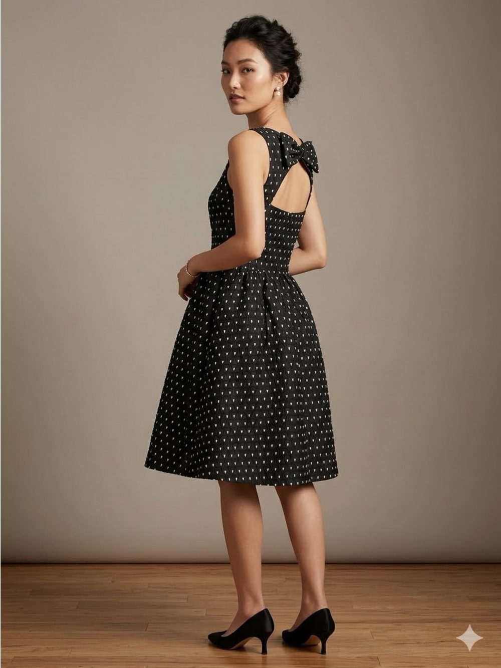 Black and White Embroidered Cutout Dress